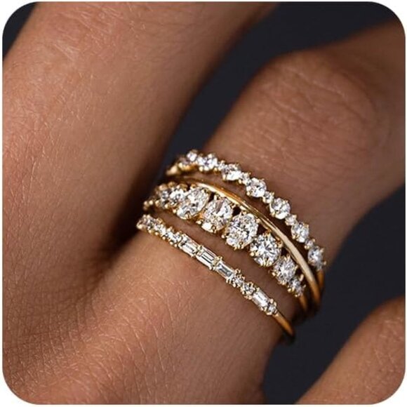 Women's Non Tarnish Dainty 14K Gold Plated Stacking Cubic Zirconia Thumb Ring - Picture 1 of 6